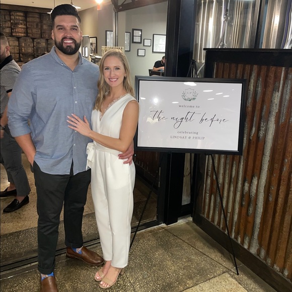 White jumpsuit rehearsal dinner bridal shower bachelorette - Picture 2 of 3